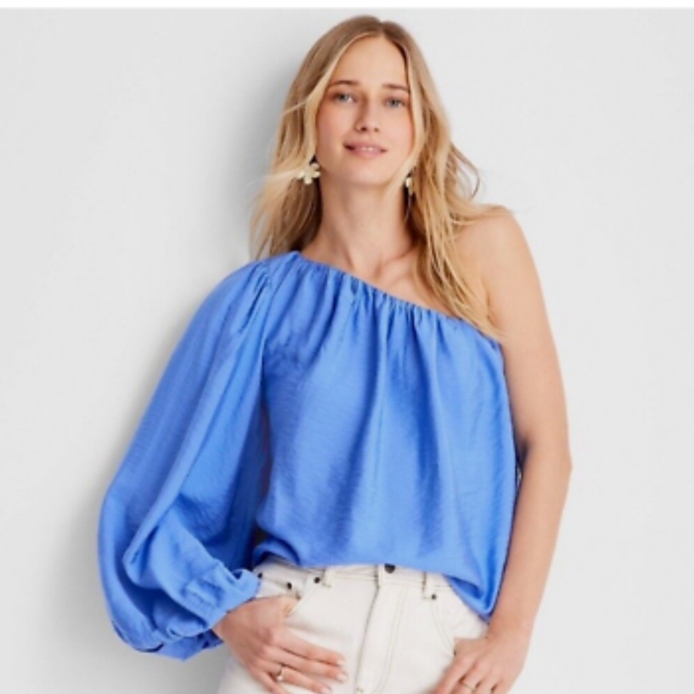 Elegant Blue One-Shoulder Top